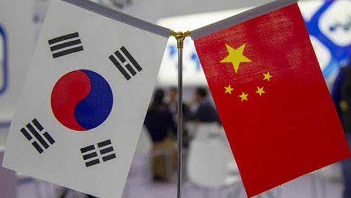 Ilustrasi bendera Korsel dan China Ilustrasi bendera Korsel dan China