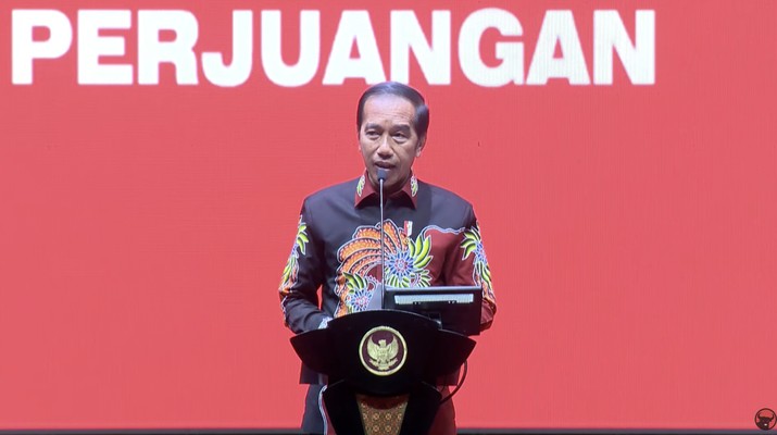 Jokowi dalam acara memperingati hari Ulang Tahun PDI Perjuangan yang ke-50 tahun. (Tangkapan layar Youtube PDI Perjuangan)