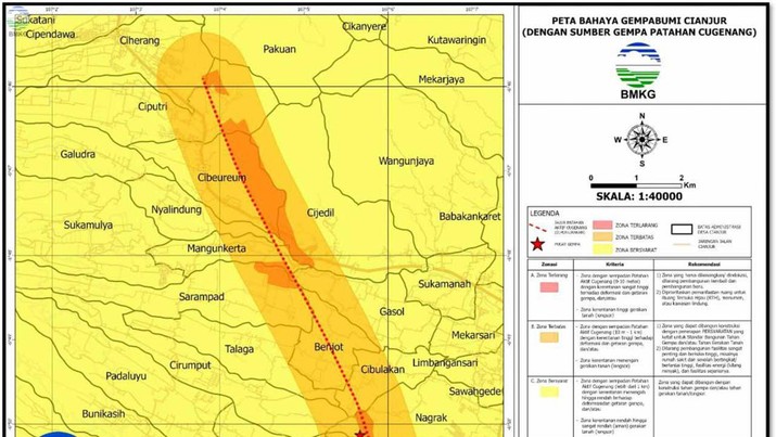 Peta Bahaya Gempabumi Cianjur (dengan Sumber Gempa Patahan Cugenang). (Dok: BMKG)