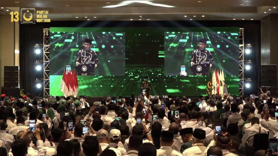 Presiden Joko Widodo menghadiri Rapat Koordinasi Nasional & Musyawarah Dewan Partai Bulan Bintang tahun 2023 pada (11/1/2023). (Tangkapan Layar Youtube Partai Bulan Bintang)