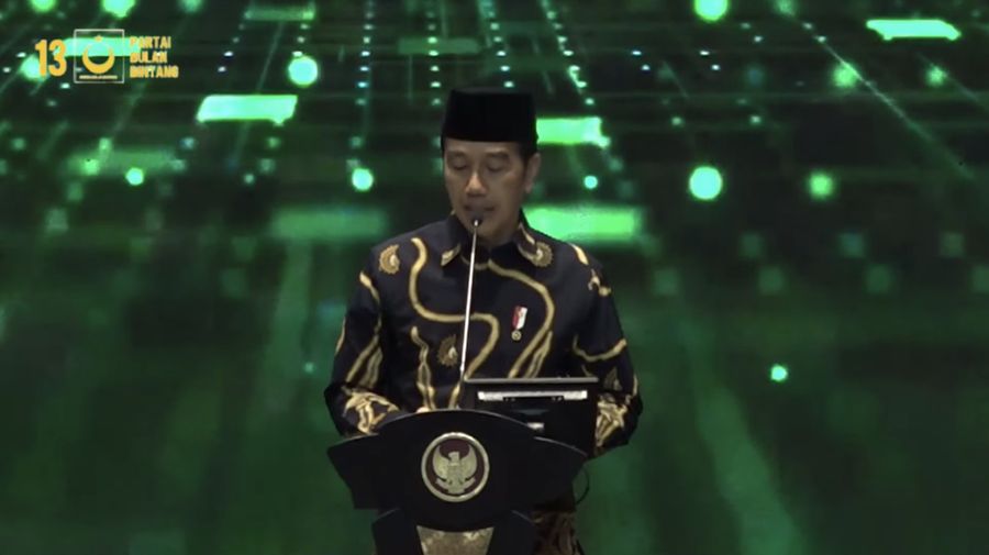 Presiden Joko Widodo menghadiri Rapat Koordinasi Nasional & Musyawarah Dewan Partai Bulan Bintang tahun 2023 pada (11/1/2023). (Tangkapan Layar Youtube Partai Bulan Bintang)