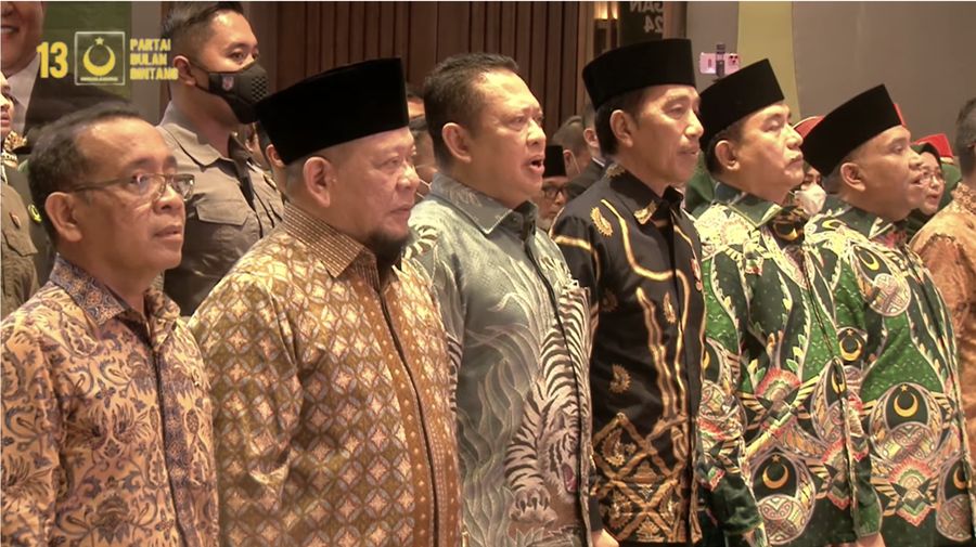 Presiden Joko Widodo menghadiri Rapat Koordinasi Nasional & Musyawarah Dewan Partai Bulan Bintang tahun 2023 pada (11/1/2023). (Tangkapan Layar Youtube Partai Bulan Bintang)