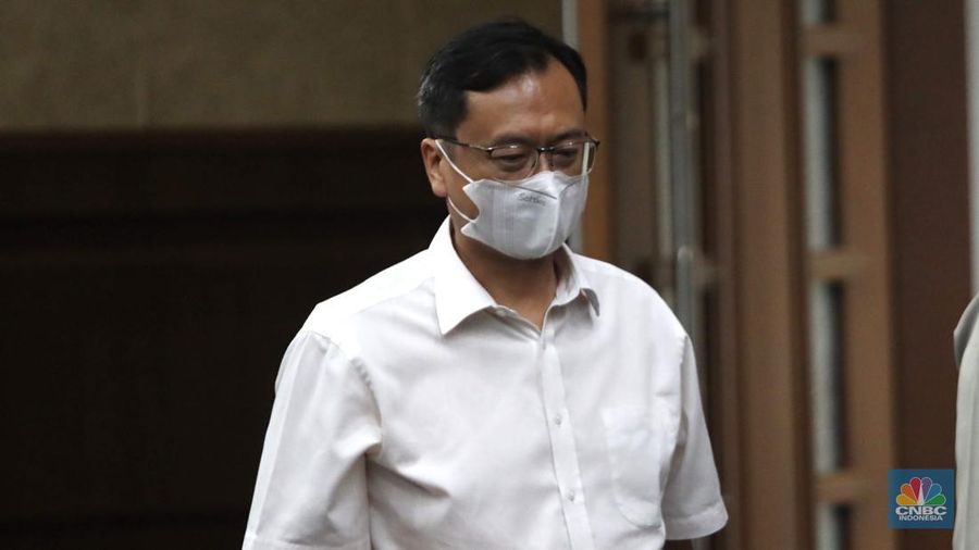 Direktur PT Hanson International Tbk Benny Tjokrosaputro saat menjalani sidang putusan kasus korupsi ASABRI di PN Pusat, Jakarta, Kamis, (12/1/2023). (վ/ Muhammad Sabki)