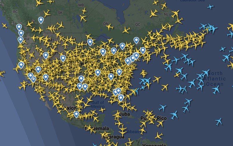 Pantauan dari sistem flightradar24 penerbangan domestik di seluruh wilayah Amerika Serikat (AS) terpaksa dihentikan Rabu (11/1/2023) pagi waktu setempat. (Tangkapan layar flightradar24) Pantauan dari sistem flightradar24 penerbangan domestik di seluruh wilayah Amerika Serikat (AS) terpaksa dihentikan Rabu (11/1/2023) pagi waktu setempat. (Tangkapan layar flightradar24)