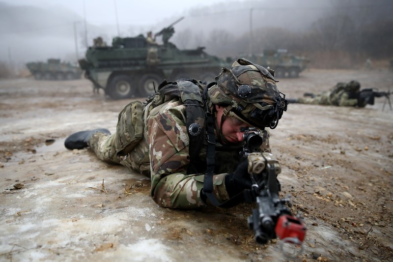 Tentara Korsel-AS gelar latihan militer gabungan dekat perbatasan Korea Utara. (Getty Images/Chung Sung-Jun)