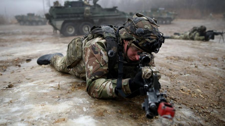 Tentara Korsel-AS gelar latihan militer gabungan dekat perbatasan Korea Utara. (Getty Images/Chung Sung-Jun)