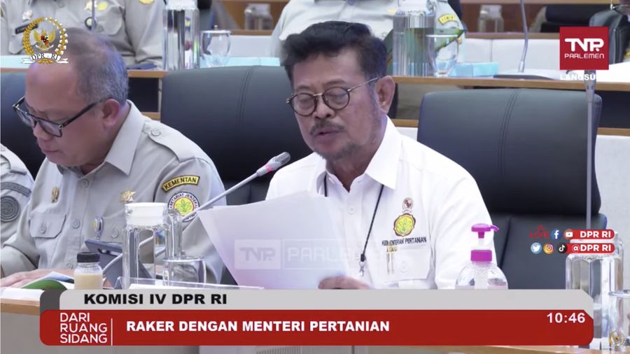 Komisi IV DPR RI Rapat Kerja dengan Menteri Pertanian dan RDP dengan Dirut Perum Bulog, Dirut PT. RNI/Holding Pangan ID FOOD; dan Dirut PT. Pupuk Indonesia (Persero) membahas Pelaksanaan Anggaran Tahun 2022 dan Rencana Program dan Kegiatan Tahun 2023 pada Senin, (16/1/2023). (Tangkapan Layar Youtube Komisi IV DPR RI Channel)