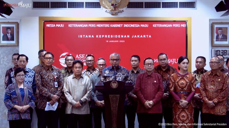 Penyampaian ketua Himpunan Bank-Bank Negara (Himbara) dalam Keterangan Pers Ketua Dewan Komisioner OJK, Kantor Presiden, (16/1/2023). (Tangkapan Layar Youtube Sekretariat Presiden)