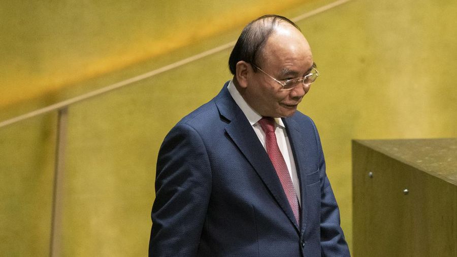 NEW YORK, NEW YORK - SEPTEMBER 22: Vietnam's President Nguyen Xuan Phuc arrives to address the 76th Session of the U.N. General Assembly on September 22, 2021 in New York City. More than 100 heads of state or government are attending the session in person, although the size of delegations are smaller due to the Covid-19 pandemic.  (Photo by Eduardo Munoz - Pool/Getty Images)