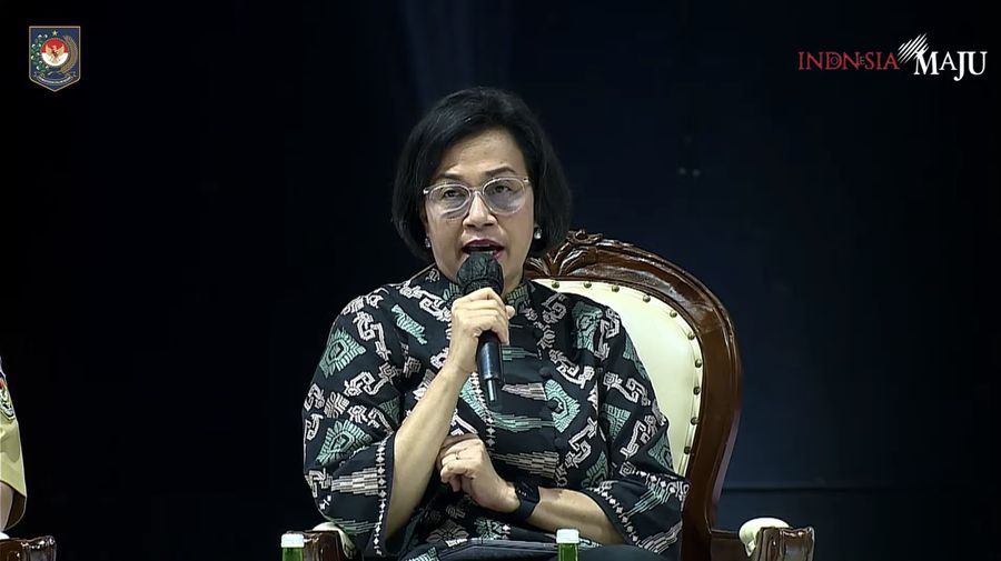 Menteri Keuangan Sri Mulyani Dalam Acara Rakornas Kepala Daerah dan FORKOPIMDA Tahun 2023. (Tangkapan Layar Youtube Kemendagri RI)