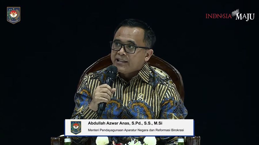 Menteri PANRB Abdullah Azwar Anas Dalam Acara Rakornas Kepala Daerah dan FORKOPIMDA Tahun 2023. (Tangkapan Layar Youtube Kemendagri RI)
