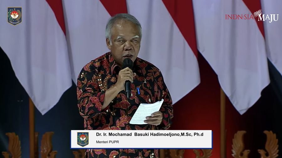 Menteri PUPR Mochamad Basuki Hadimoeljono Dalam Acara Rakornas Kepala Daerah dan FORKOPIMDA Tahun 2023. (Tangkapan Layar Youtube Kemendagri RI)