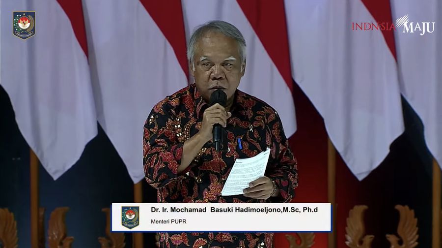 Menteri PUPR Mochamad Basuki Hadimoeljono Dalam Acara Rakornas Kepala Daerah dan FORKOPIMDA Tahun 2023. (Tangkapan Layar Youtube Kemendagri RI)
