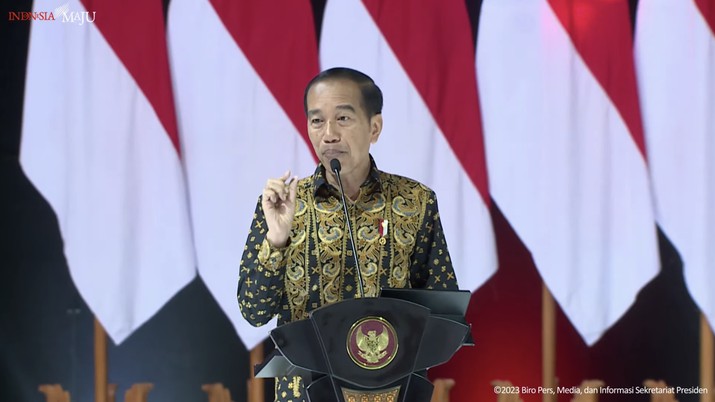 Presiden Jokowi Resmikan Pembukaan Rakornas Kepala Daerah dan Forum Komunikasi Pimpinan Daerah se-Indonesia Tahun 2023, SICC Sentul, Kabupaten Bogor, 17 Januari 2023. Presiden Jokowi Resmikan Pembukaan Rakornas Kepala Daerah dan Forum Komunikasi Pimpinan Daerah se-Indonesia Tahun 2023, SICC Sentul, Kabupaten Bogor, 17 Januari 2023. (Tangkapan Layar Youtube Sekretariat Presiden)