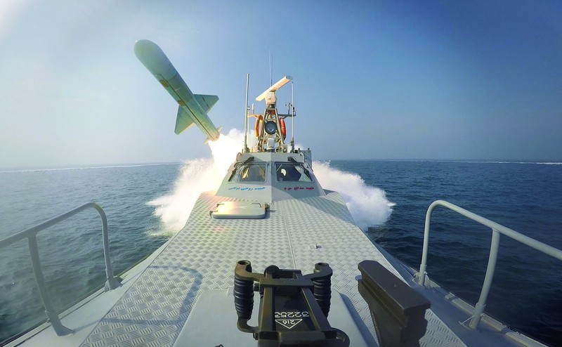 A missile is launched during an exercise of the Islamic Revolution Guards Corps (IRGC) navy in the south of Iran, in this picture obtained on January 17, 2023. IRGC/WANA (West Asia News Agency)/Handout via REUTERS ATTENTION EDITORS - THIS PICTURE WAS PROVIDED BY A THIRD PARTY