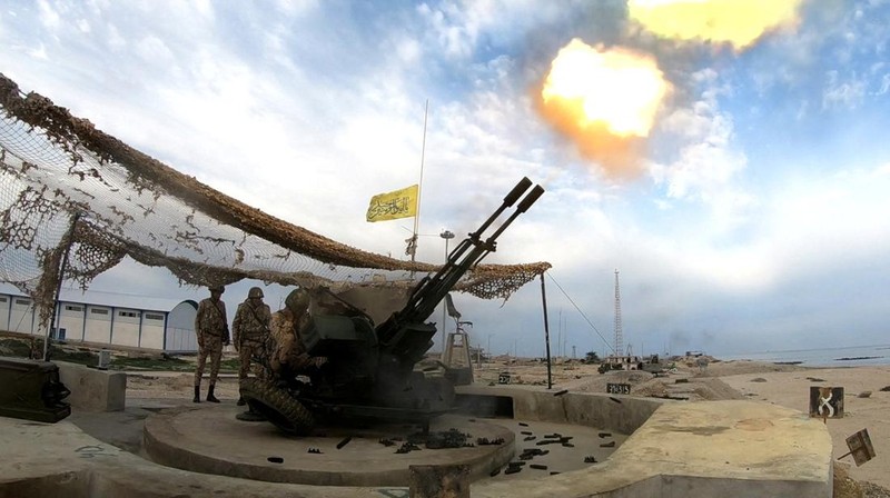 A missile is launched during an exercise of the Islamic Revolution Guards Corps (IRGC) navy in the south of Iran, in this picture obtained on January 17, 2023. IRGC/WANA (West Asia News Agency)/Handout via REUTERS ATTENTION EDITORS - THIS PICTURE WAS PROVIDED BY A THIRD PARTY