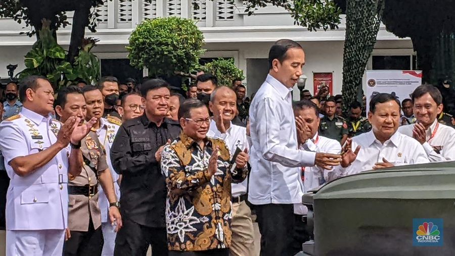 Presiden Joko Widodo menghadiri Rapat Pimpinan Nasional (Rapimnas) Kementerian Pertahanan Tahun 2023 di Jakarta, Kamis, (18/1/2023). (CNBC Indonesia/Emir)