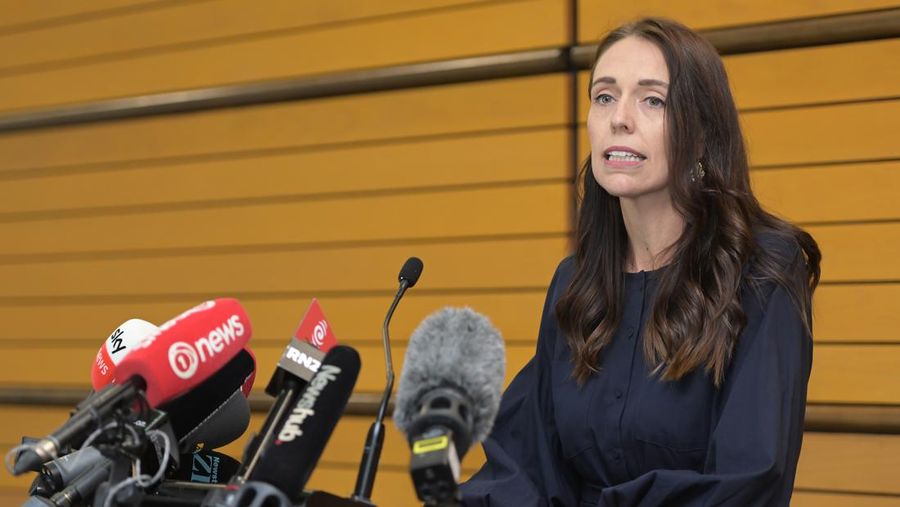 NAPIER, NEW ZEALAND - JANUARY 19: Prime Minister Jacinda Ardern announces her resignation at the War Memorial Centre on January 19, 2023 in Napier, New Zealand. (Photo by Kerry Marshall/Getty Images)