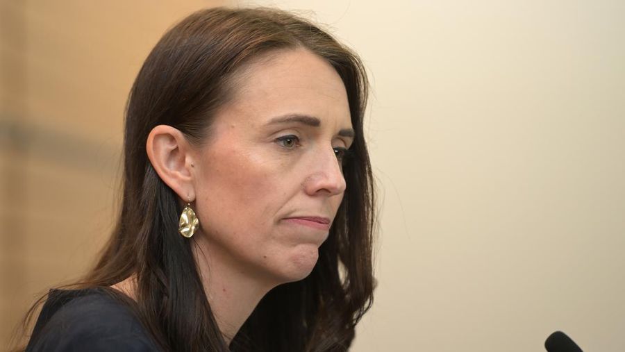 NAPIER, NEW ZEALAND - JANUARY 19: Clarke Gayford looks on as Prime Minister Jacinda Ardern announces her resignation at the War Memorial Centre on January 19, 2023 in Napier, New Zealand. (Photo by Kerry Marshall/Getty Images)