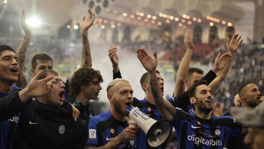 Fireworks explode before the Italian Super Cup final soccer match between AC Milan and Inter Milan at the King Saud University Stadium, in Riyadh, Saudi Arabia, Wednesday, Jan. 18, 2023. (AP Photo/Hussein Malla)
