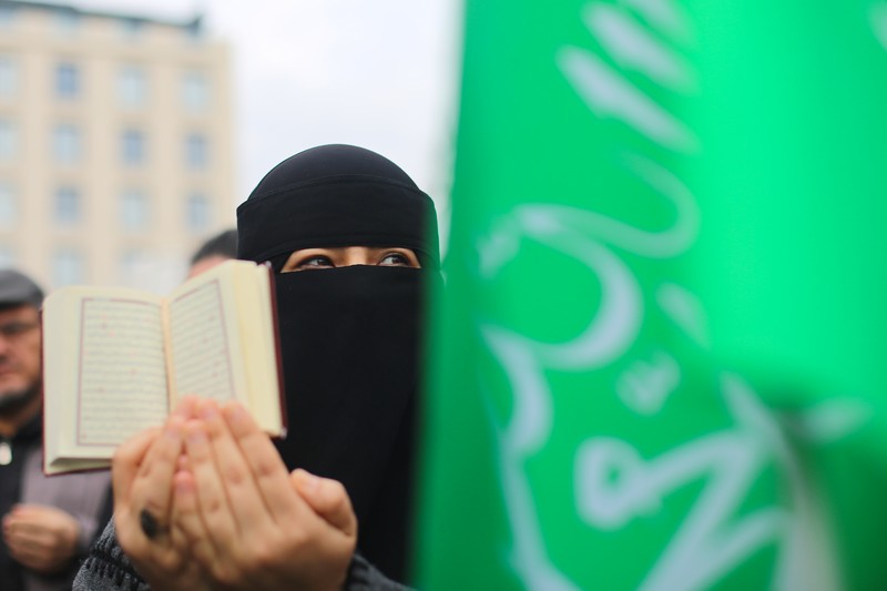 ISTANBUL, TURKIYE- JANUARY 22: The burning of the Qur'an in Sweden was Protested in Istanbul on January 22, 2023 in Istanbul, Türkiye. A group protesting the burning of the Quran in front of the Turkish Embassy in Stockholm by Rasmus Paludan, the leader of the Danish far-right Stram Kurs party, held a protest in front of the Swedish Consulate in Istanbul. (Photo by Hakan Akgun/ dia images via Getty Images)