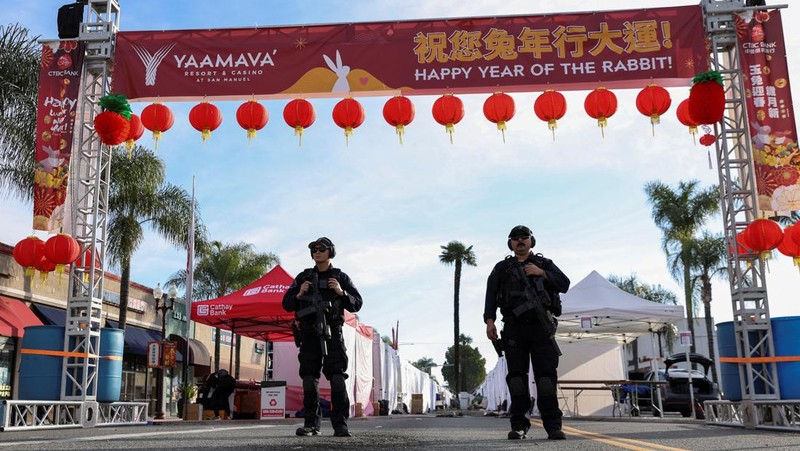 Boxes and trash are left as a Chinese Lunar New Year celebration is taken down near the scene of a shooting that took place during a Chinese Lunar New Year celebration, in Monterey Park, California, U.S. January 22, 2023.  REUTERS/Allison Dinner