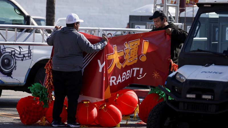 Boxes and trash are left as a Chinese Lunar New Year celebration is taken down near the scene of a shooting that took place during a Chinese Lunar New Year celebration, in Monterey Park, California, U.S. January 22, 2023.  REUTERS/Allison Dinner