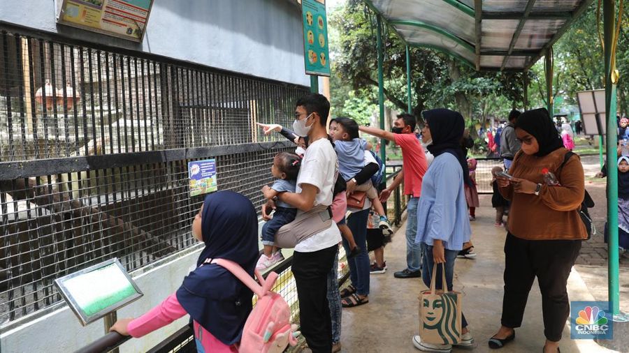 Pengunjung padati Kebun Binatang Ragunan saat libur Imlek 2023. (CNBC Indonesia/Muhammad Sabki)