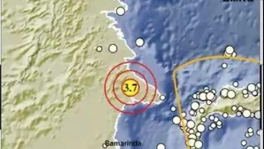 Gempa guncang kalimantan Timur dengan kekuatan M 3,7. (Twitter @infoBMKG)