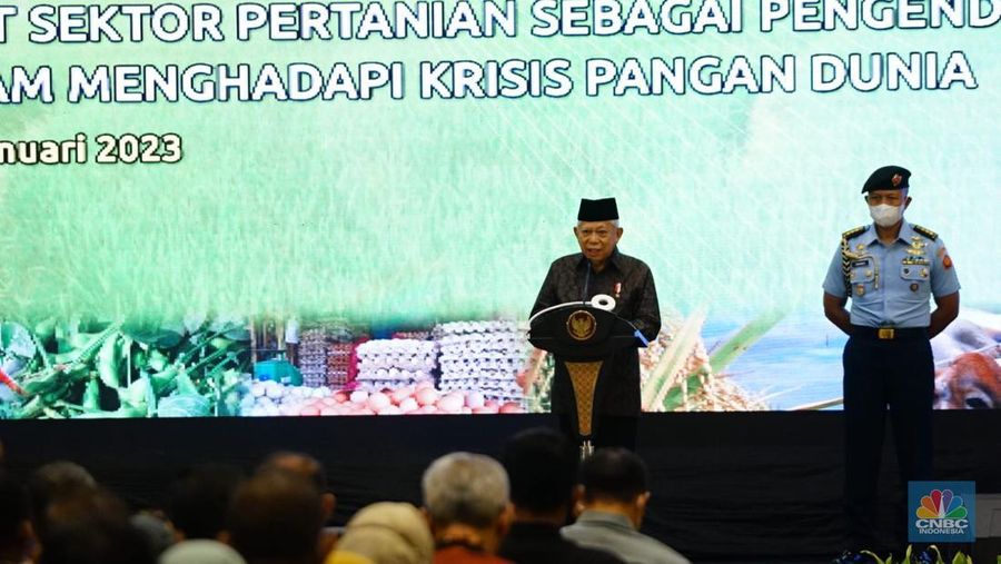 Wakil Presiden (Wapres) K.H. Ma'ruf Amin saat Pembukaan Rapat Kerja Nasional Kementerian Pertanian Tahun 2023, Rabu (25/1/2023). (Humas Kementerian Pertanian)
