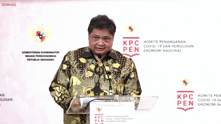 Airlangga Hartanto dalam acara Rakornas Transisi Penanganan Covid-19 dan Pemulihan Ekonomi Nasional 2023, Kamis (26/1/2023). (Tangkapan layar Youtube Setpres RI)