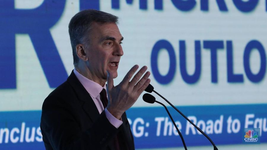 Michael Schlein, Presiden & CEO Accion dalam acara BRI Microfinance Outlook 2023, dengan tema Financial Inclusion and ESG: The Road to Equitable and Economic Prosperity di Gedung BRI, Jakarta, Kamis (26/1/2023). (CNBC Indonesia/Muhammad Sabki)
