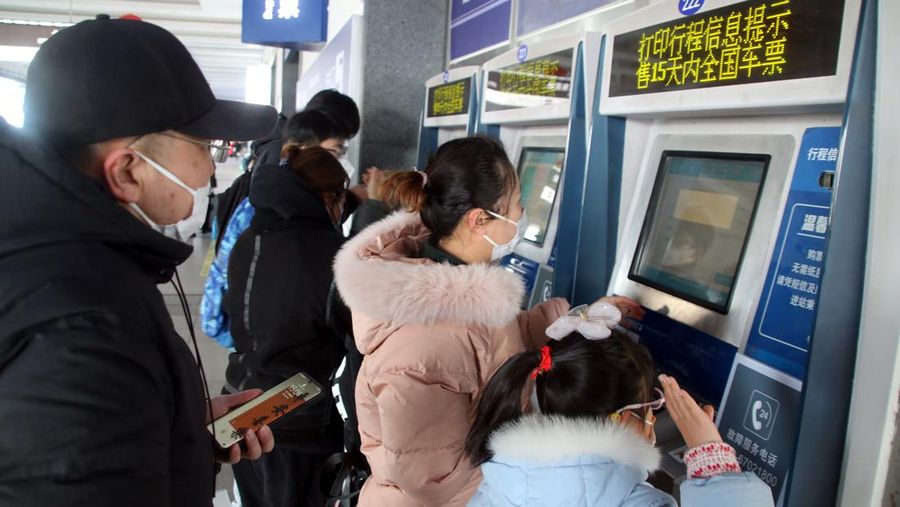 QINGZHOU, CHINA - JANUARY 27, 2023 - Many passengers wait at the waiting hall of Suzhou Railway Station in East China's Jiangsu province, Jan 27, 2023. According to the data center of the Ministry of Culture and Tourism, 308 million domestic trips were made during the Spring Festival holiday this year, up 23.1% year on year, recovering to 88.6% in the same period of 2019. Domestic tourism revenue reached 375.843 billion yuan, up 30% year on year, recovering to 73.1% in the same period of 2019. (Photo credit should read CFOTO/Future Publishing via Getty Images)