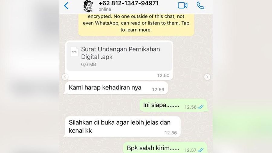 Penipuan berkedok undangan pernikahan di WhatsApp