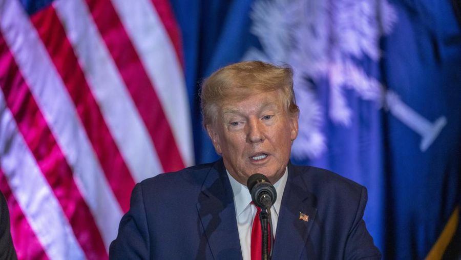 Former President Donald Trump speaks at a campaign event at the South Carolina Statehouse, Saturday, Jan. 28, 2023, in Columbia, S.C. (AP Photo/Alex Brandon)