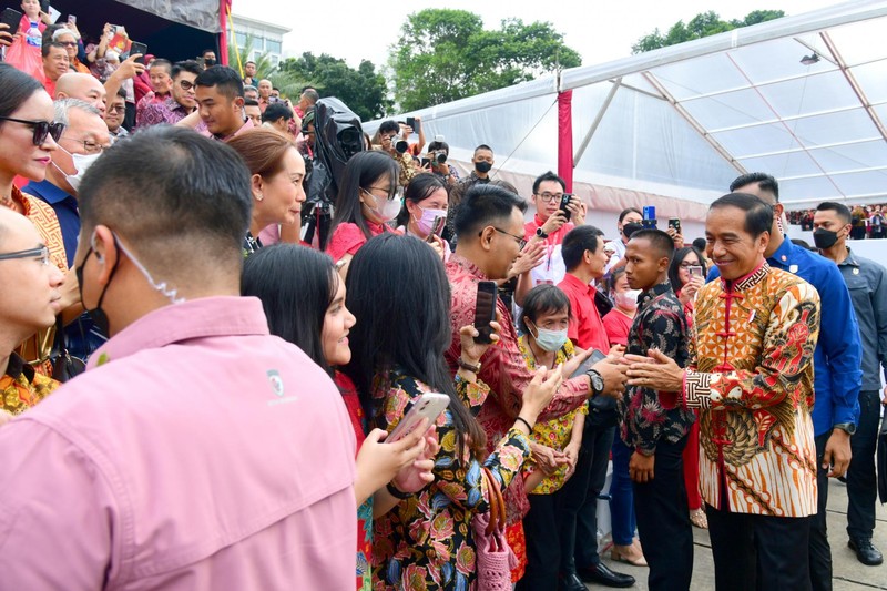 Presiden RI Jokowi di acara Perayaan Imlek Nasional Tahun 2023, Jakarta, 29 Januari 2023. (Muchlis Jr - Biro Pers Sekretariat Presiden) Presiden RI Jokowi di acara Perayaan Imlek Nasional Tahun 2023, Jakarta, 29 Januari 2023. (Muchlis Jr - Biro Pers Sekretariat Presiden)