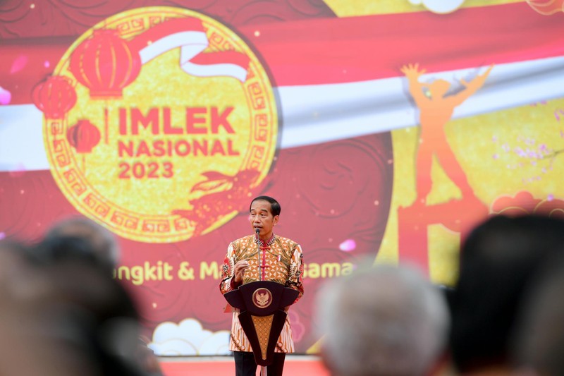 Presiden RI Jokowi di acara Perayaan Imlek Nasional Tahun 2023, Jakarta, 29 Januari 2023. (Muchlis Jr - Biro Pers Sekretariat Presiden) Presiden RI Jokowi di acara Perayaan Imlek Nasional Tahun 2023, Jakarta, 29 Januari 2023. (Muchlis Jr - Biro Pers Sekretariat Presiden)