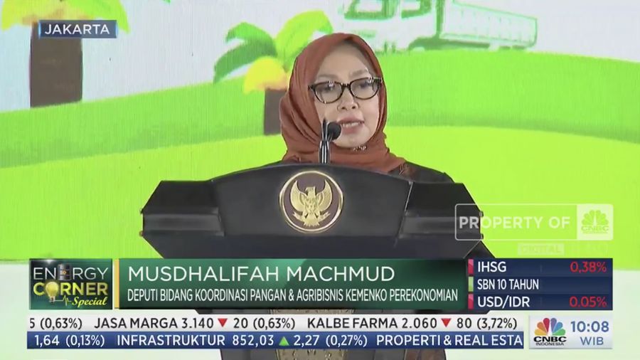 Deputi Bidang Koordinasi Pangan dan Agribisnis Kemenko Perekonomian Musdhalifah Machmud dalam acara Energy Corner Special B35 Implementation bertajuk 