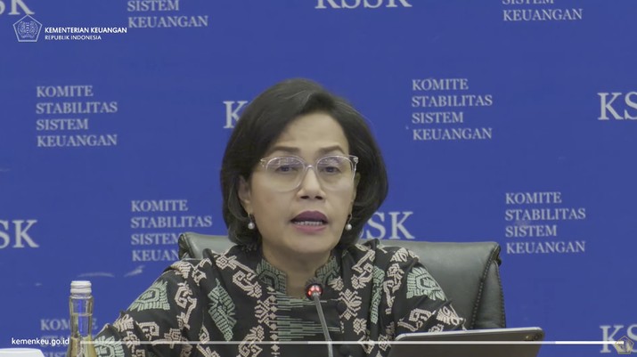Menteri Keuangan Sri Mulyani memberikan keterangan pers KSSK: Hasil Rapat Berkala KSSK I Tahun 2023 (Tangkapan Layar Youtube Kemenkeu RI)