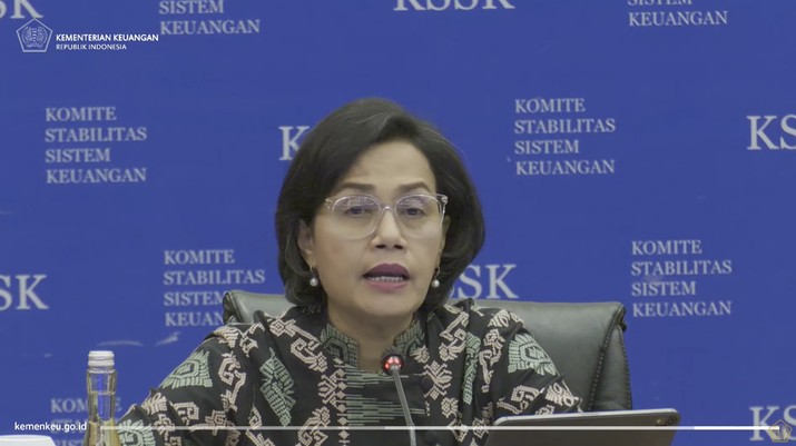 Menteri Keuangan Sri Mulyani memberikan keterangan pers KSSK: Hasil Rapat Berkala KSSK I Tahun 2023 (Tangkapan Layar Youtube Kemenkeu RI) Menteri Keuangan Sri Mulyani memberikan keterangan pers KSSK: Hasil Rapat Berkala KSSK I Tahun 2023 (Tangkapan Layar Youtube Kemenkeu RI)