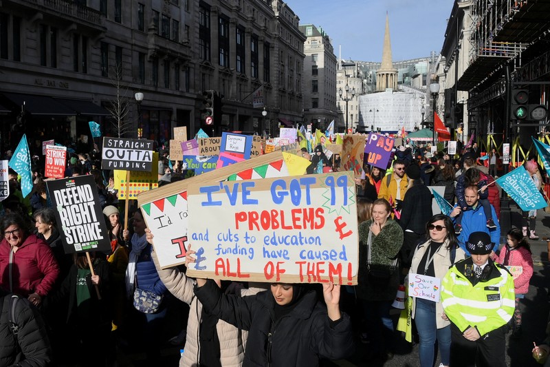 Striking workers attend a march, in London, Britain February 1, 2023. REUTERS/Toby Melville