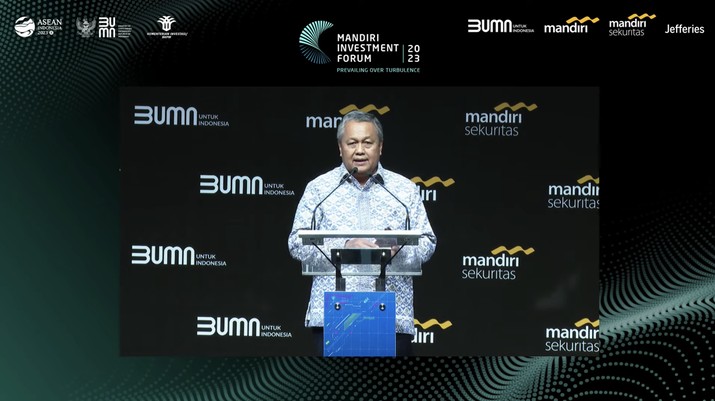 Gubernur Bank Indonesia Perry Warjiyo dalam acara Mandiri Investment Forum, 1 Februari 2023. Gubernur Bank Indonesia Perry Warjiyo dalam acara Mandiri Investment Forum, 1 Februari 2023. (Tangkapan Layar Youtube livemif2023)