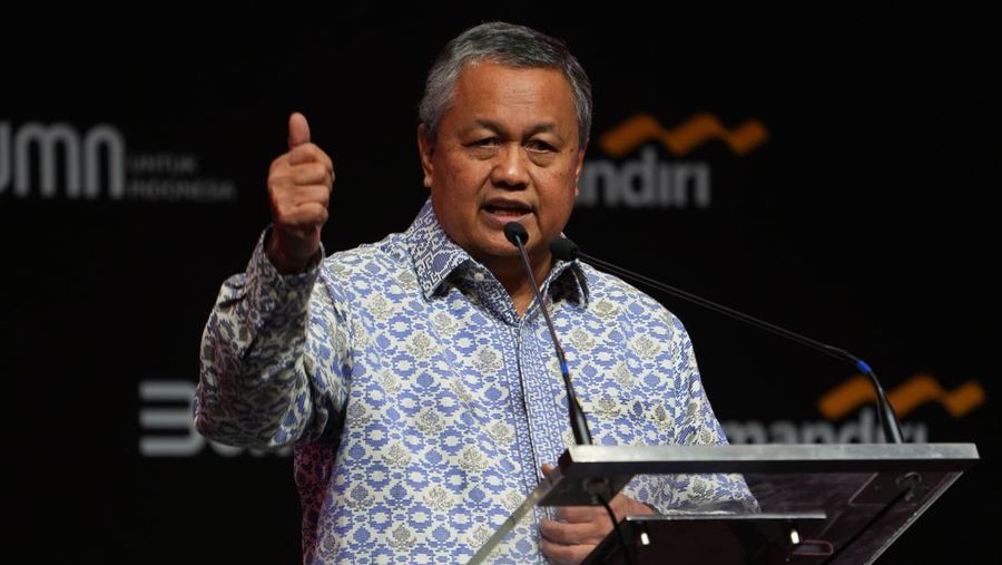 Perry Warjiyo, governor of Bank Indonesia, speaks during the Mandiri Investment Forum in Jakarta, Indonesia, on Wednesday, Feb. 1, 2023. The annual investment forum co-hosted by Bank Mandiri and Mandiri Sekuritas will continue through Feb. 2. Photographer: Dimas Ardian/Bloomberg via Getty Images