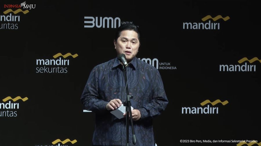 Menteri BUMN Erick Thohir, dalam acara Mandiri Investment Forum, 1 Februari 2023. (Tangkapan Layar Youtube Sekretariat Presiden)