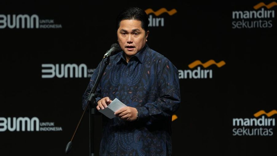 Menteri BUMN Erick Thohir di acara Mandiri Investment Forum 2023, Rabu 1/2/2023. (Dimas Ardian/Bloomberg via Getty Images)