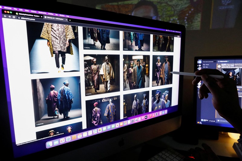 NIGERIA-ART/AI Nigerian artist Malik Afegbua creates hyper-realistic pictures of African elderly people, using artificial intelligence, at his home in Lagos, Nigeria January 25, 2023. REUTERS/Temilade Adelaja