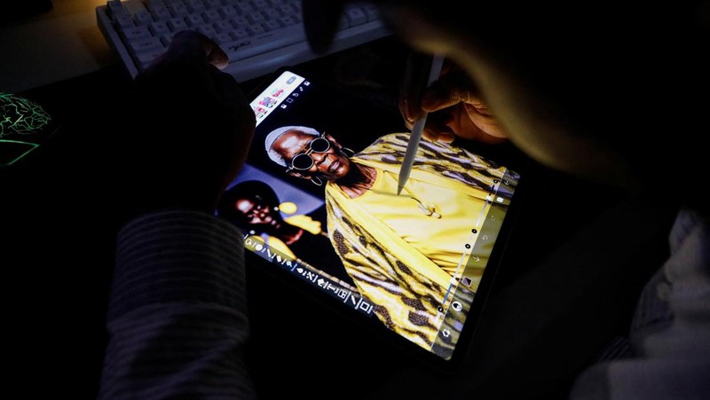 Nigerian artist Malik Afegbua creates hyper-realistic pictures of African elderly people, using artificial intelligence, at his home in Lagos, Nigeria January 25, 2023. REUTERS/Temilade Adelaja