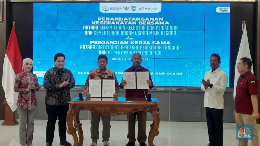 Penandatanganan Kesepakatan Bersama Kementerian Kelautan dan Perikanan dan Kementerian BUMN dan Perjanjian Kerja sama antara Direktorat Jenderal Perikanan Tangkap dan PT Pertamina Patra Niaga. (Doc Firda Dwi Muliawati)