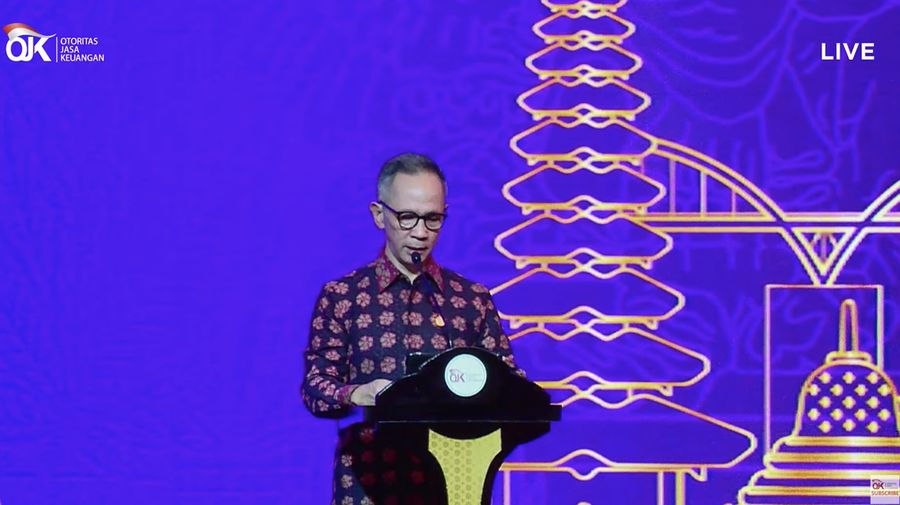 Mahendra Siregar dalam acara pertemuan tahunan Industri Jasa Keuangan 2023. (Tangkapan layar youtube OJK 2023)