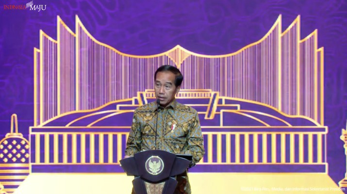 Presiden Jokowi pada Pertemuan Industri Jasa Keuangan, Jakarta, Senin (6/2/2023). (Tangkapan layar Setpres RI)